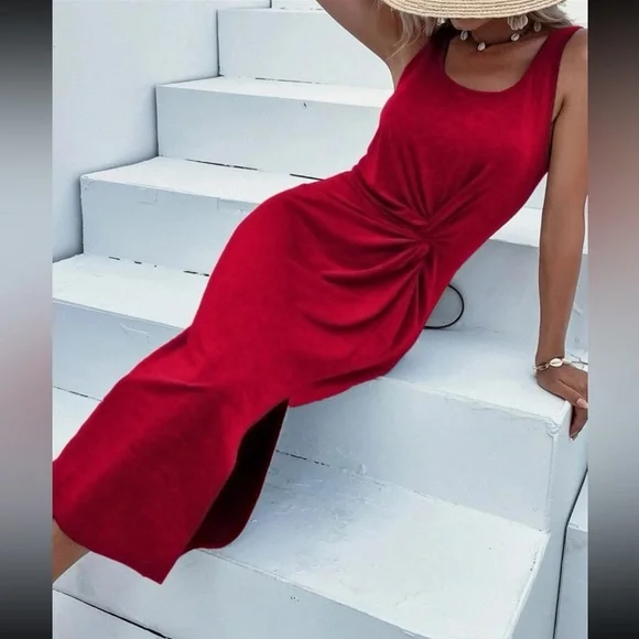 Luxe twist front tank midi dress